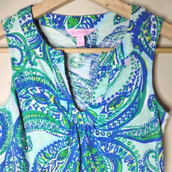 Lilly Pulitzer Marlowe Tank XS Blue Green Paisley Print Resort Preppy Summer - Picture 3 of 7
